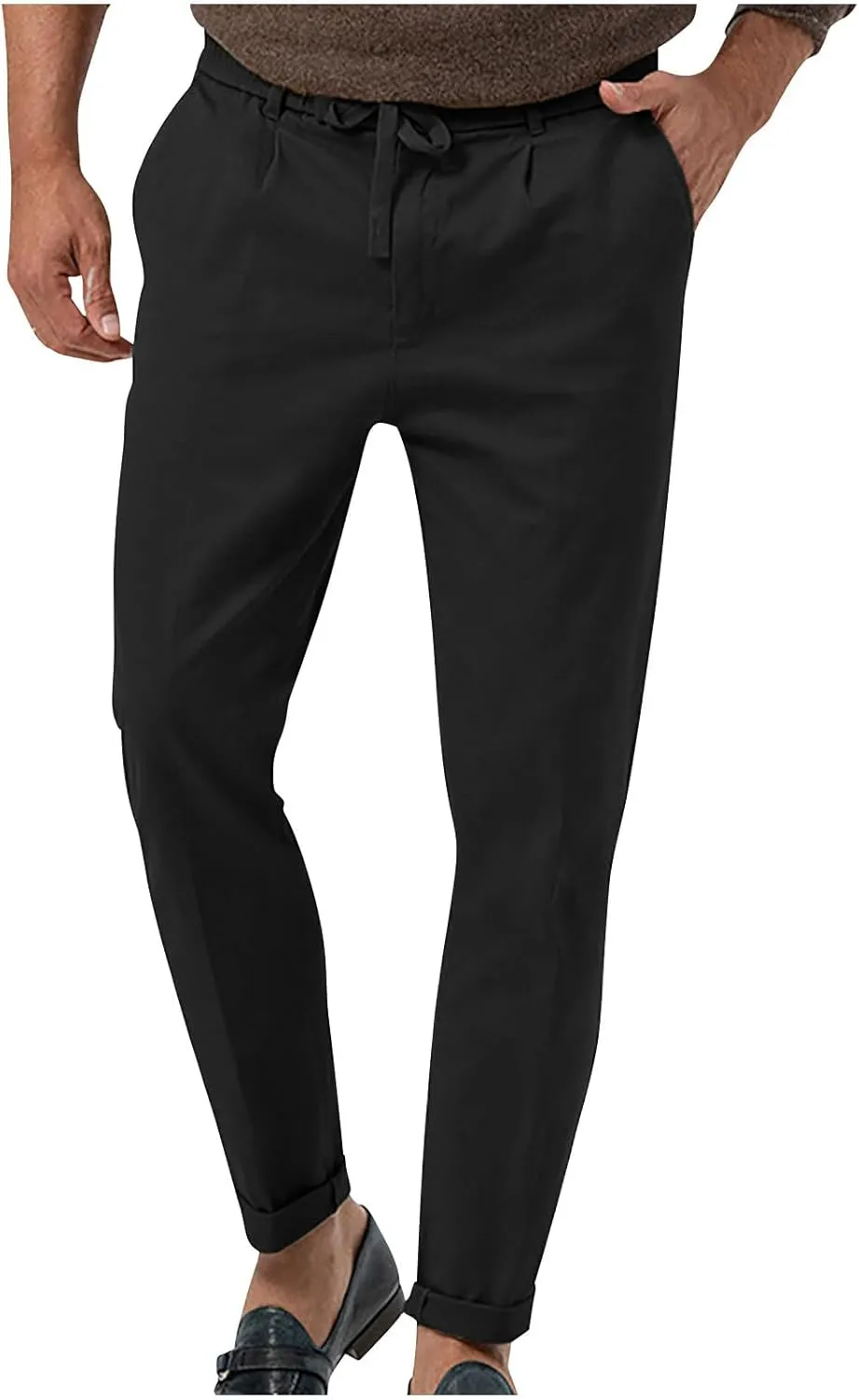 Casual Pants for Men Stretch Dress Pants Khaki Slim Fit Pants Solid Drawstring Waist Pants Golf Pants with Pockets