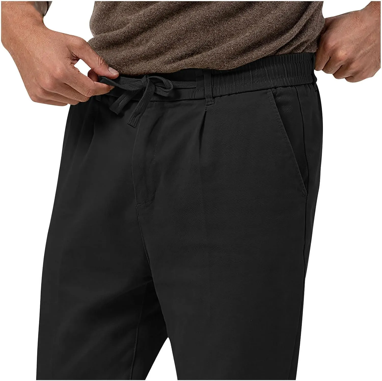 Casual Pants for Men Stretch Dress Pants Khaki Slim Fit Pants Solid Drawstring Waist Pants Golf Pants with Pockets