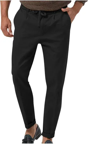Casual Pants for Men Stretch Dress Pants Khaki Slim Fit Pants Solid Drawstring Waist Pants Golf Pants with Pockets