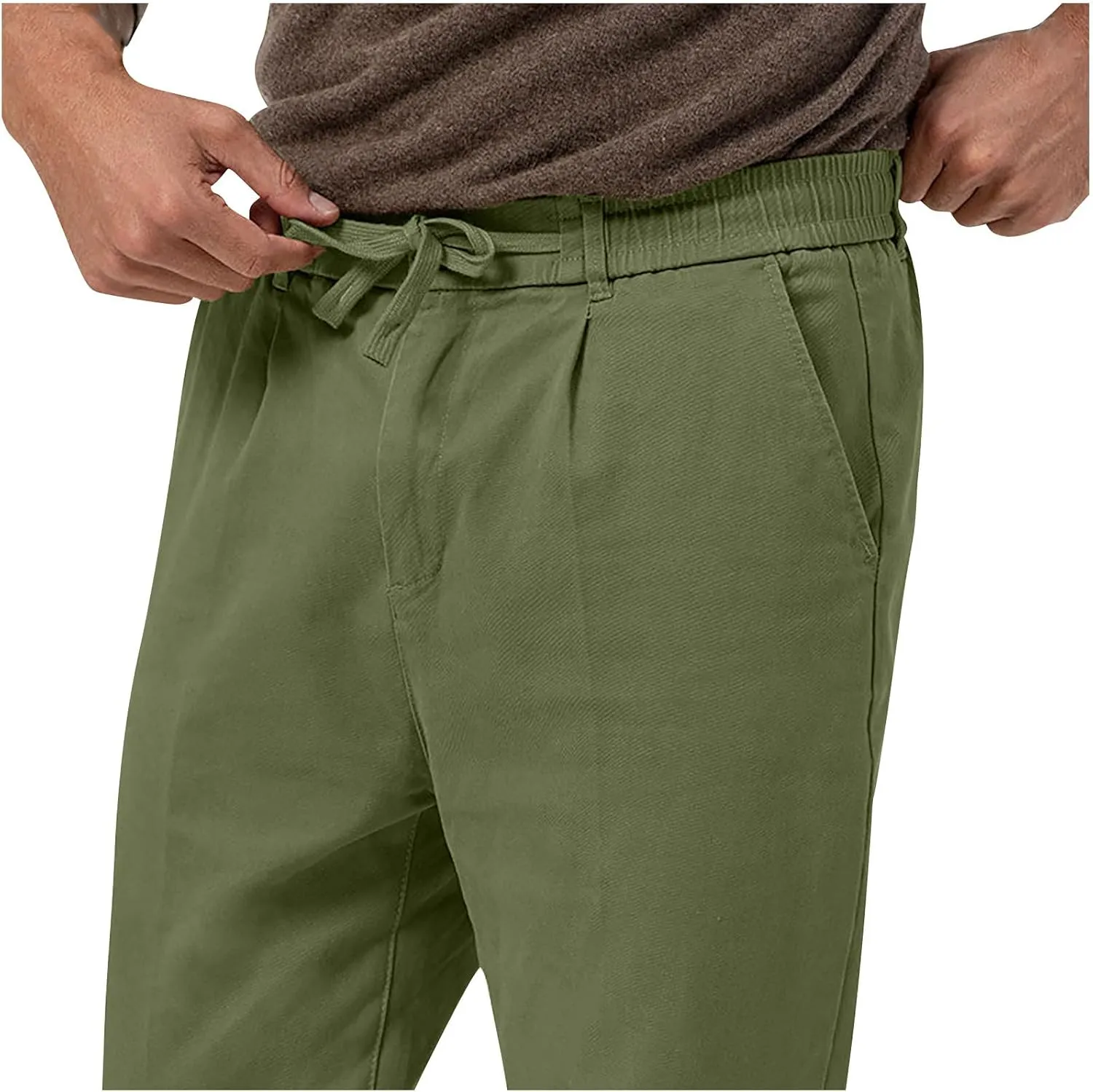 Casual Pants for Men Stretch Dress Pants Khaki Slim Fit Pants Solid Drawstring Waist Pants Golf Pants with Pockets