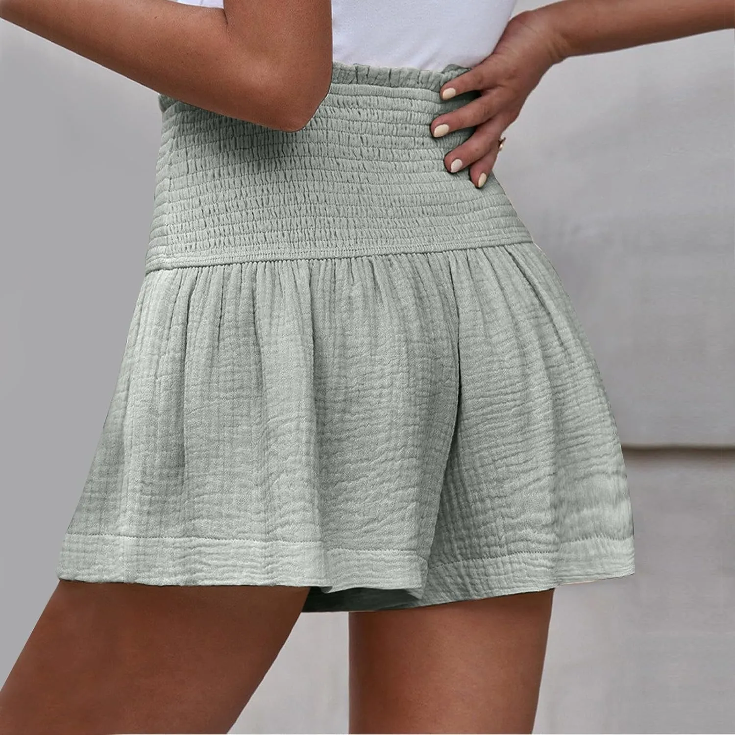 Casual Shorts for Women Summer Elastic High Waisted Pull On Beach Shorts Flowy Loose Bermuda Shorts Lounge Shorts