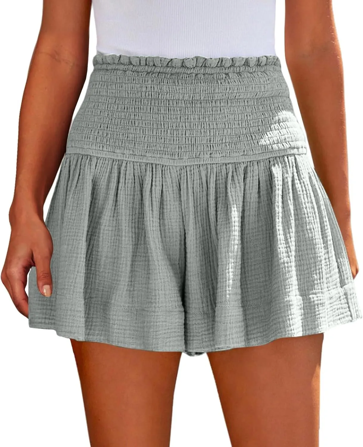 Casual Shorts for Women Summer Elastic High Waisted Pull On Beach Shorts Flowy Loose Bermuda Shorts Lounge Shorts