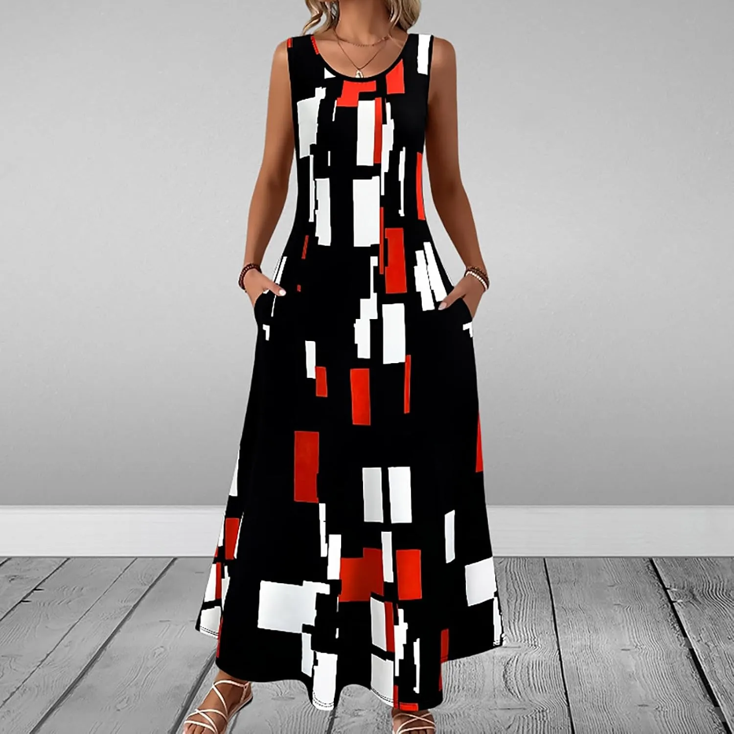 Casual Summer Dresses for Women 2025,Womens Elegant Floarl Printed Baggy Dress Swing Hem Tank Midi Crewneck Dresses