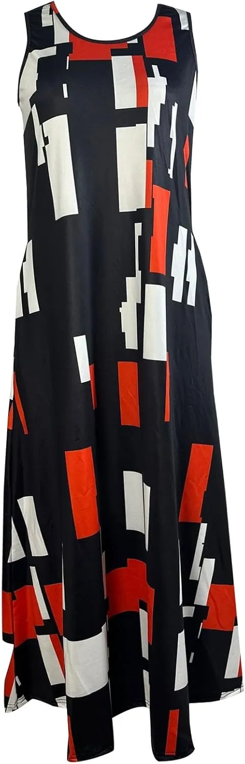 Casual Summer Dresses for Women 2025,Womens Elegant Floarl Printed Baggy Dress Swing Hem Tank Midi Crewneck Dresses