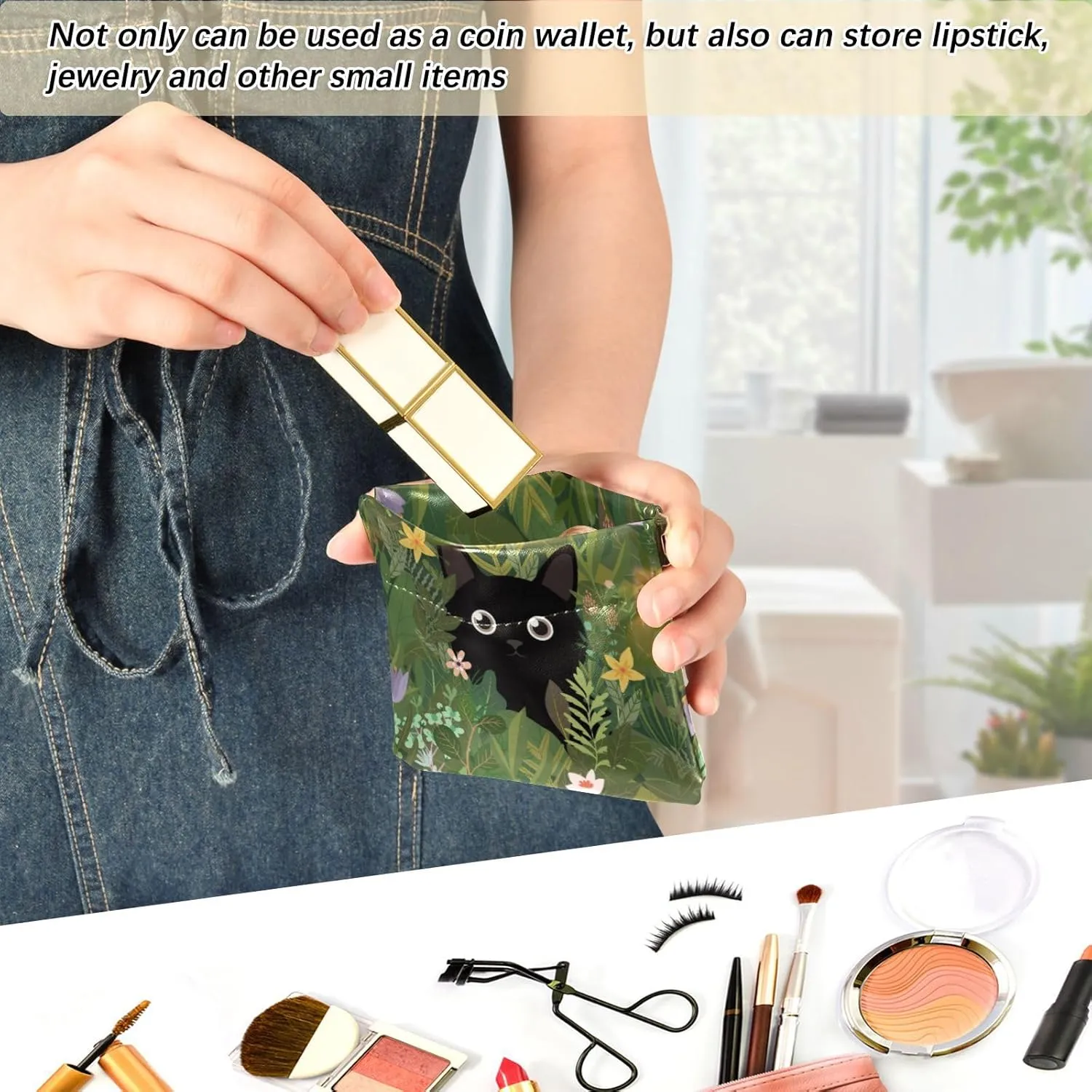 Cat Among The Flower Squeeze Coin Purse PU Leather Change Purse Pouch Change Holder for Woman
