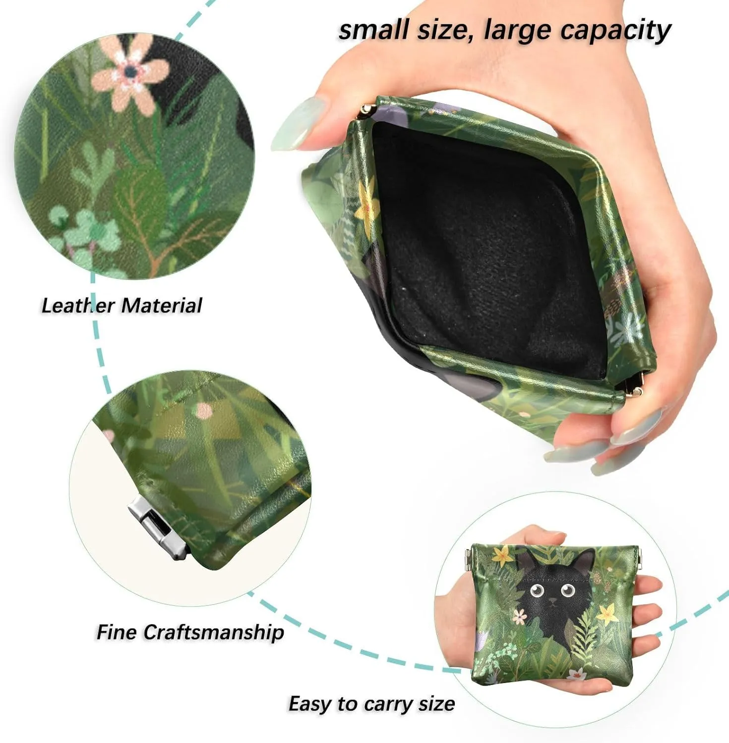 Cat Among The Flower Squeeze Coin Purse PU Leather Change Purse Pouch Change Holder for Woman
