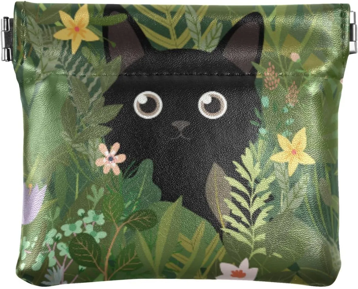 Cat Among The Flower Squeeze Coin Purse PU Leather Change Purse Pouch Change Holder for Woman