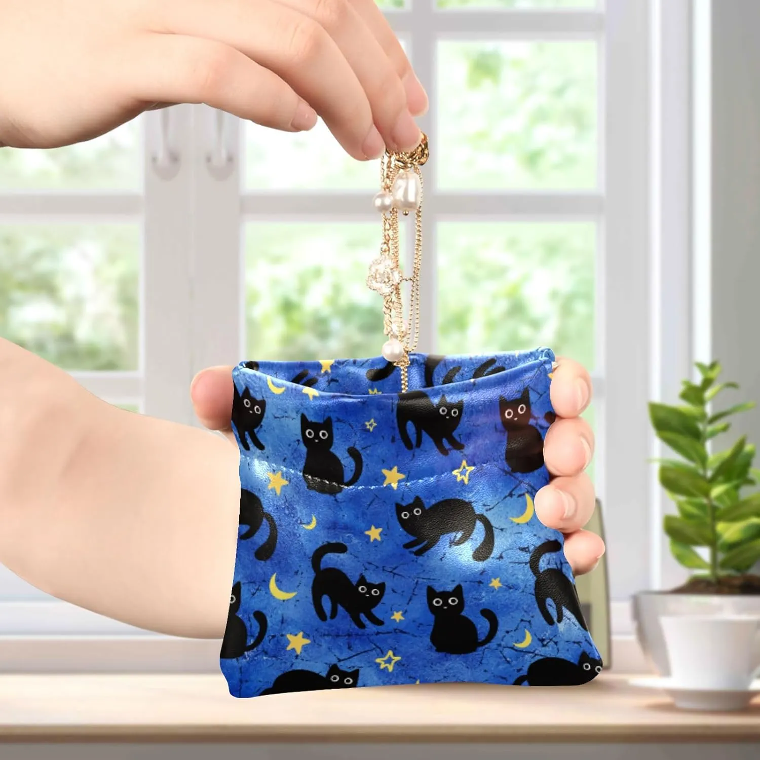 Cat Squeeze Coin Purse PU Leather Change Purse Pouch Change Holder for Woman