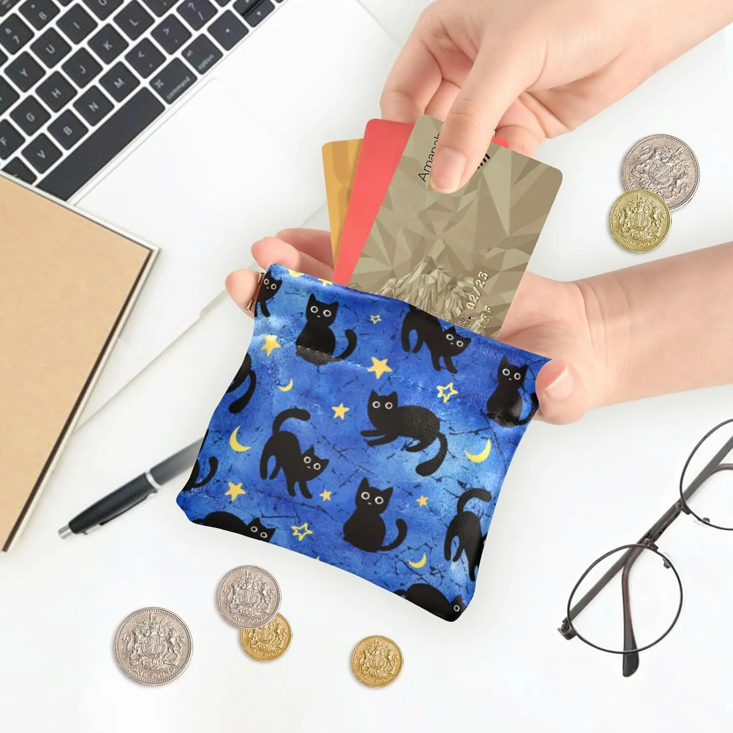 Cat Squeeze Coin Purse PU Leather Change Purse Pouch Change Holder for Woman