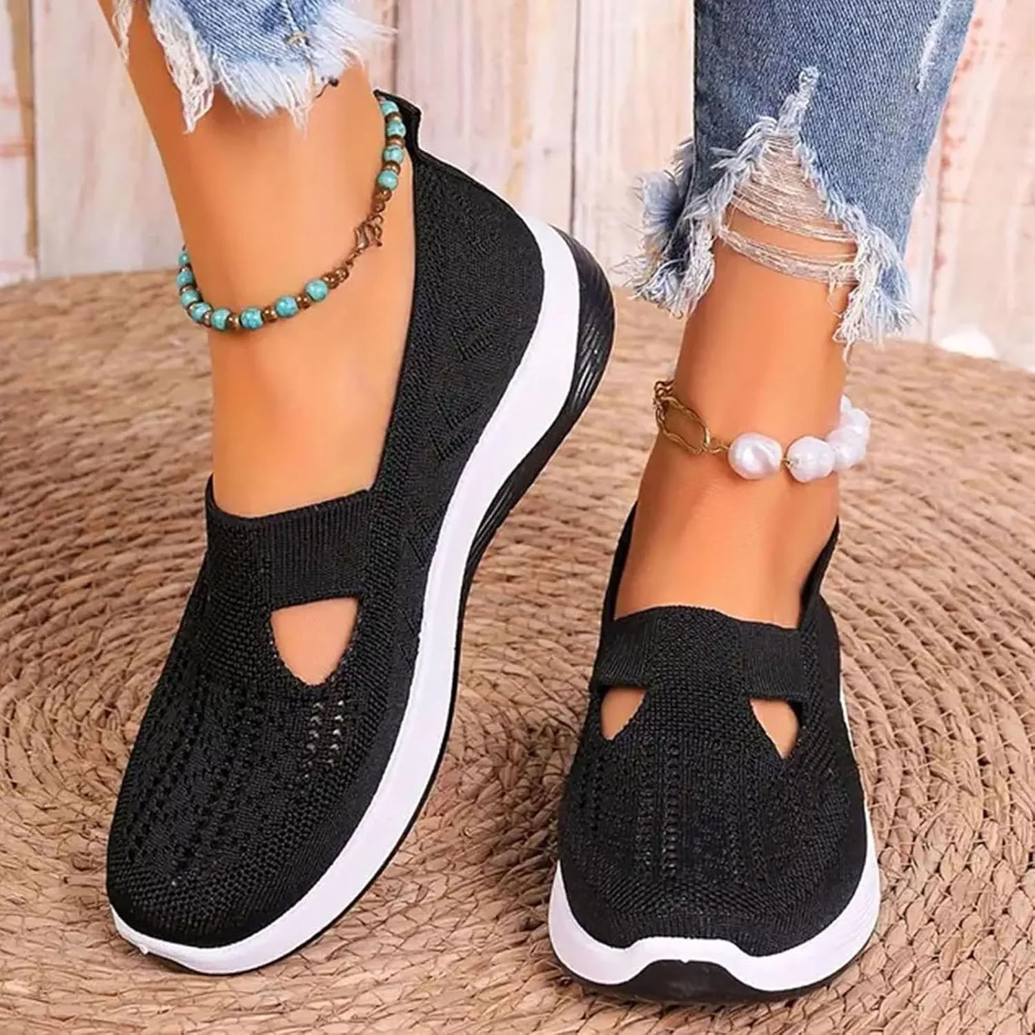 Cathalem Diabetic Shoes for Women, 2024 New Women's Woven Breathable Soft Sole Shoes Women Diabetes Foam Shoes