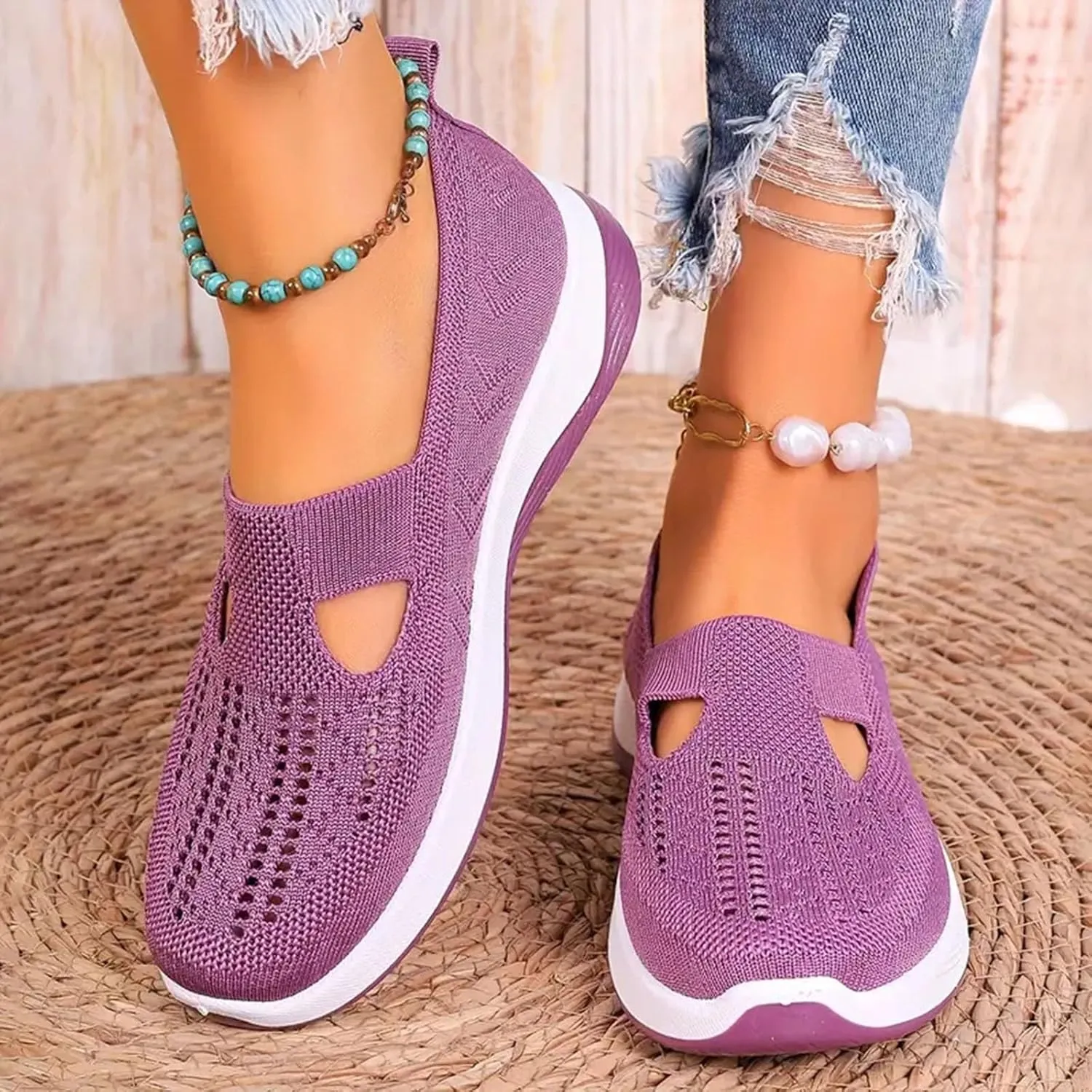 Cathalem Orthopedic Shoes for Women, 2024 New Women's Woven Breathable Soft Sole Shoes Women Diabetes Foam Shoes