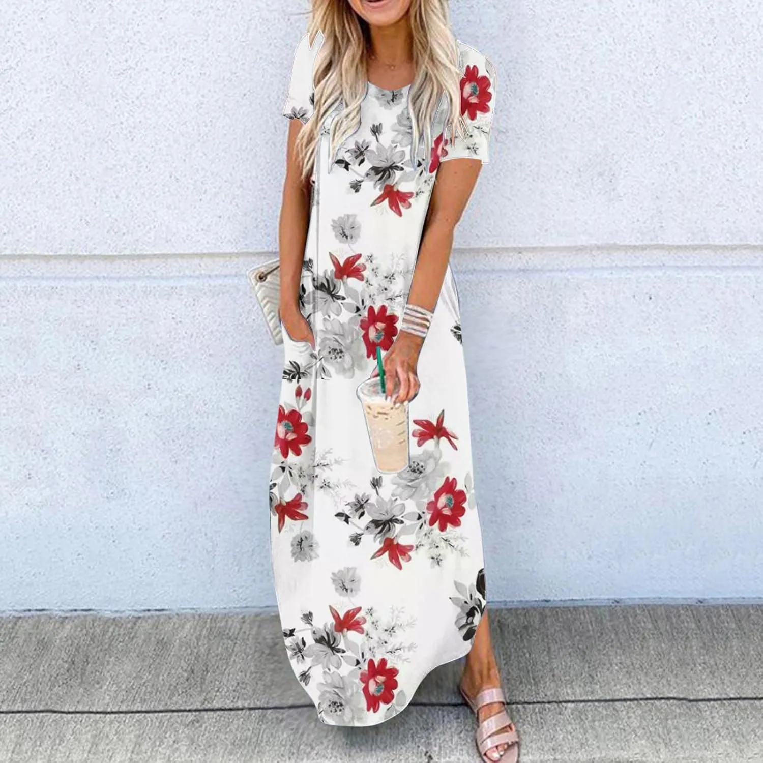 Ceboyel Women's Summer Dresses 2023 Casual Long Maxi Dress Short Sleeve Tshirt Dresses Boho Trendy Hawaiian Beach Clothing