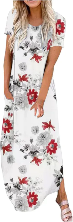 Ceboyel Women's Summer Dresses 2023 Casual Long Maxi Dress Short Sleeve Tshirt Dresses Boho Trendy Hawaiian Beach Clothing