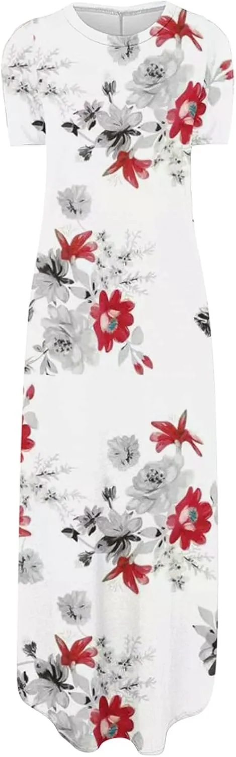 Ceboyel Women's Summer Dresses 2023 Casual Long Maxi Dress Short Sleeve Tshirt Dresses Boho Trendy Hawaiian Beach Clothing