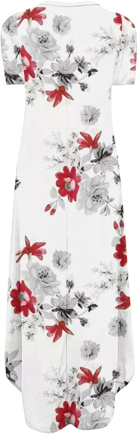 Ceboyel Women's Summer Dresses 2023 Casual Long Maxi Dress Short Sleeve Tshirt Dresses Boho Trendy Hawaiian Beach Clothing