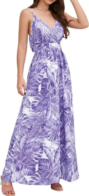 Chaos World Hawaiian Dresses for Women Boho Maxi Dress V-Neck Floral Summer Dress Beach Spaghetti Strap