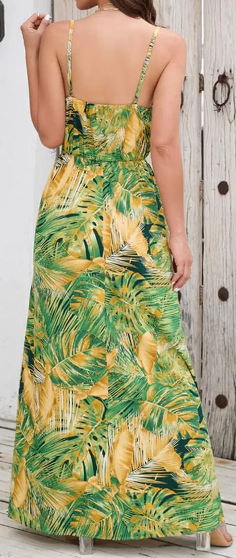 Chaos World Hawaiian Dresses for Women Boho Maxi Dress V-Neck Floral Summer Dress Beach Spaghetti Strap