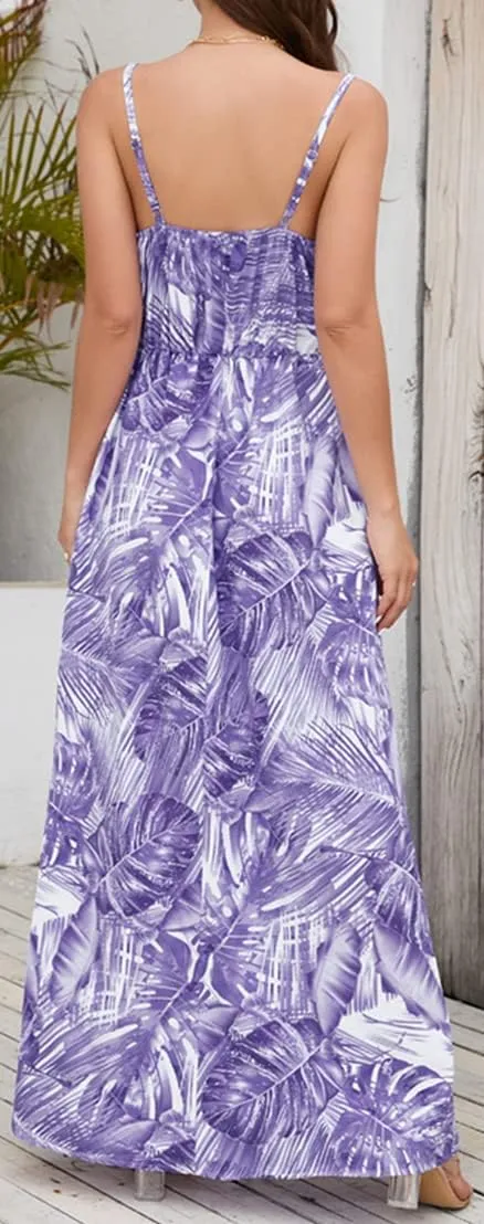 Chaos World Hawaiian Dresses for Women Boho Maxi Dress V-Neck Floral Summer Dress Beach Spaghetti Strap