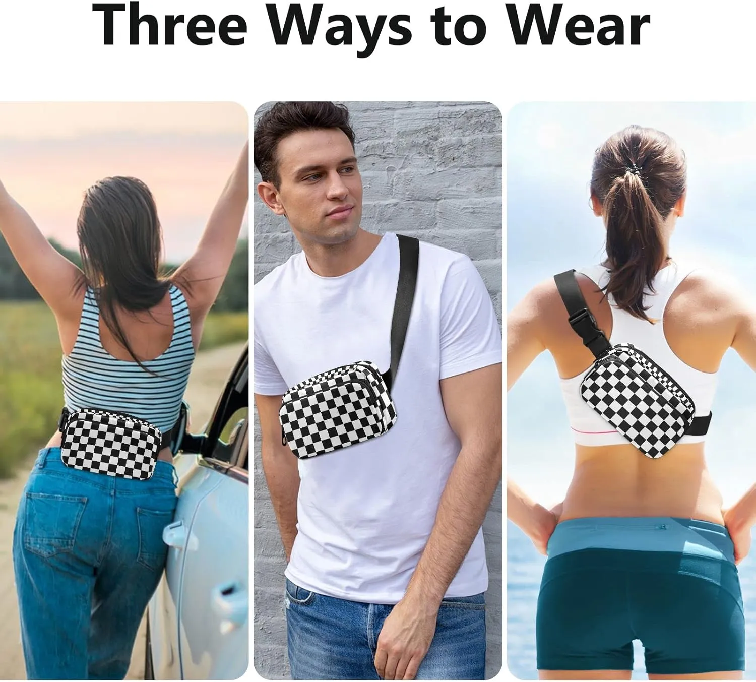 Checkerboard Plaid Fanny Pack for Women Men Crossbody Belt Bag Fashion Waist Packs Purse with Adjustable Strap Bum Bag for Teen Girls Boys