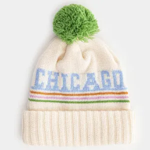 Chicago Block Letter Knit Adult Pom Beanie Hat