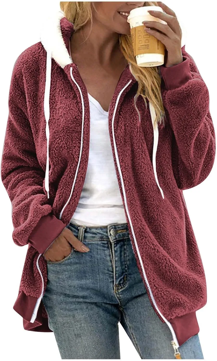 ChicCrate 2025 Womens Fuzzy Fleece Zip Up Jacket Sherpa Hoodies Winter Coats Trendy Warm Clothes Casual Pullover