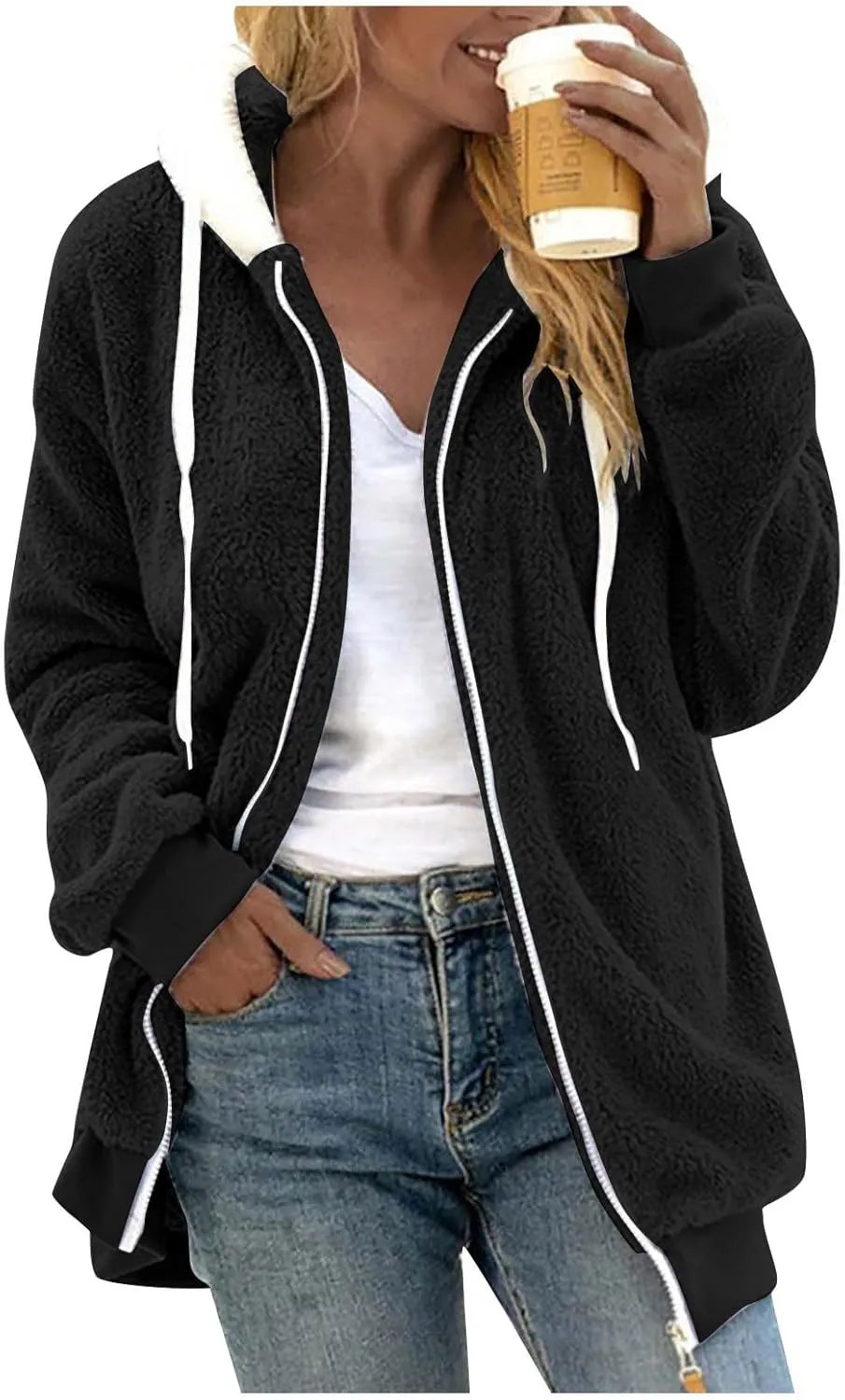 ChicCrate 2025 Womens Fuzzy Fleece Zip Up Jacket Sherpa Hoodies Winter Coats Trendy Warm Clothes Casual Pullover