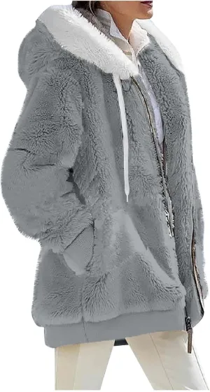 ChicCrate Womens Winter Coats Sherpa Lined Fleece Jacket Cute Zip Up Hoodie Long Sleeve Plus Size Tops Warm Jackets Outerwear