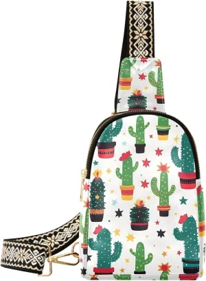 Christmas Cactus Flower Sling Bag for Women Fanny Packs for Women Small Leather Fanny Pack Crossbody Bags Fashion Waist Packs Chest Bag for Travel 21341413