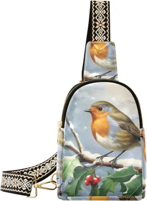 Christmas Winter Bird Sling Bag for Women Fanny Packs for Women Small Leather Fanny Pack Crossbody Bags Fashion Waist Packs Chest Bag for Travel 21342043