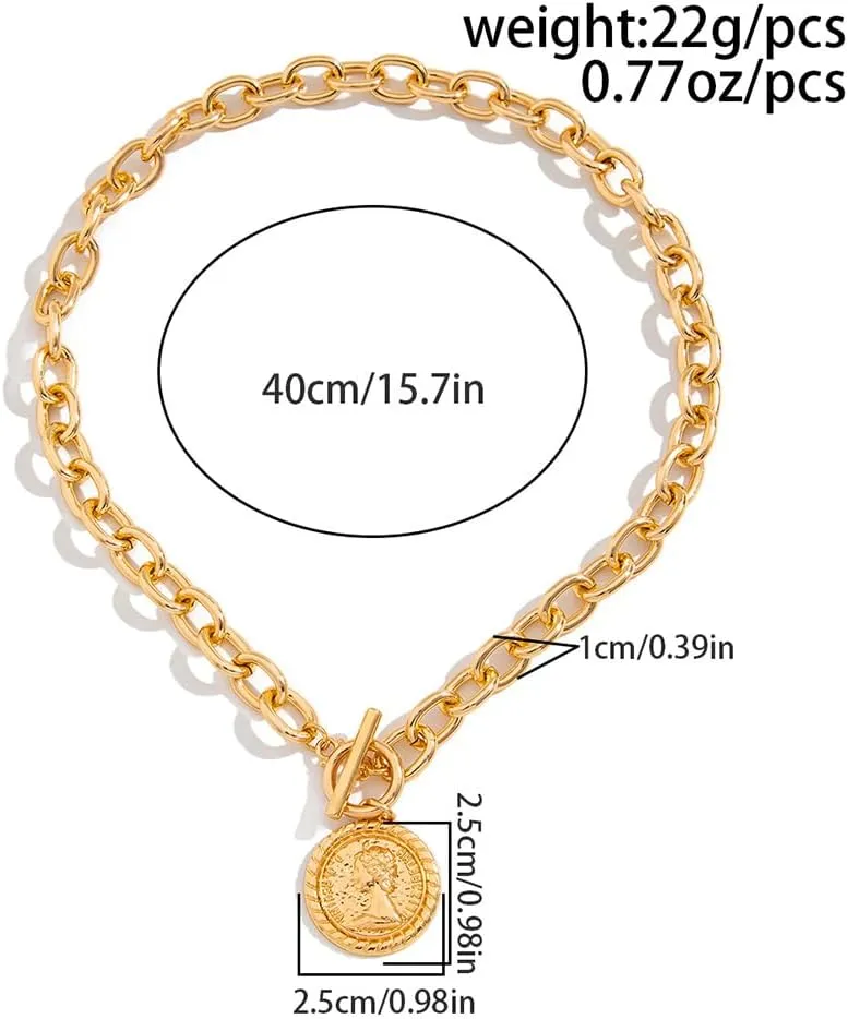 Chunky Gold Heart Necklaces for Women Gold Chunky Cross Necklace Dainty Gold Coin Sun Pendant Necklace Puffy Heart Necklace Cuban Link Necklace OT Buckle Necklace Metal Disc Charm Necklace Gold Statement Jewelry