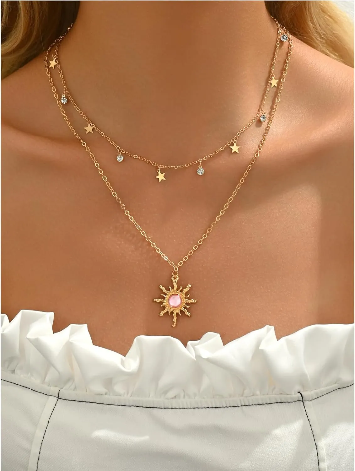 Chunky Gold Heart Necklaces for Women Gold Chunky Cross Necklace Dainty Gold Coin Sun Pendant Necklace Puffy Heart Necklace Cuban Link Necklace OT Buckle Necklace Metal Disc Charm Necklace Gold Statement Jewelry