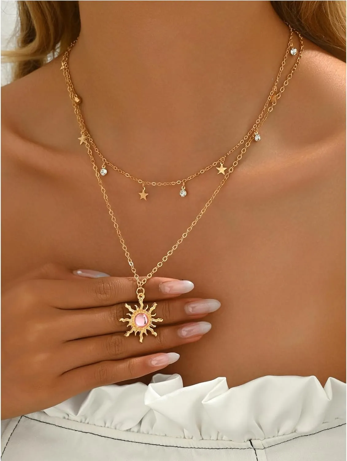 Chunky Gold Heart Necklaces for Women Gold Chunky Cross Necklace Dainty Gold Coin Sun Pendant Necklace Puffy Heart Necklace Cuban Link Necklace OT Buckle Necklace Metal Disc Charm Necklace Gold Statement Jewelry