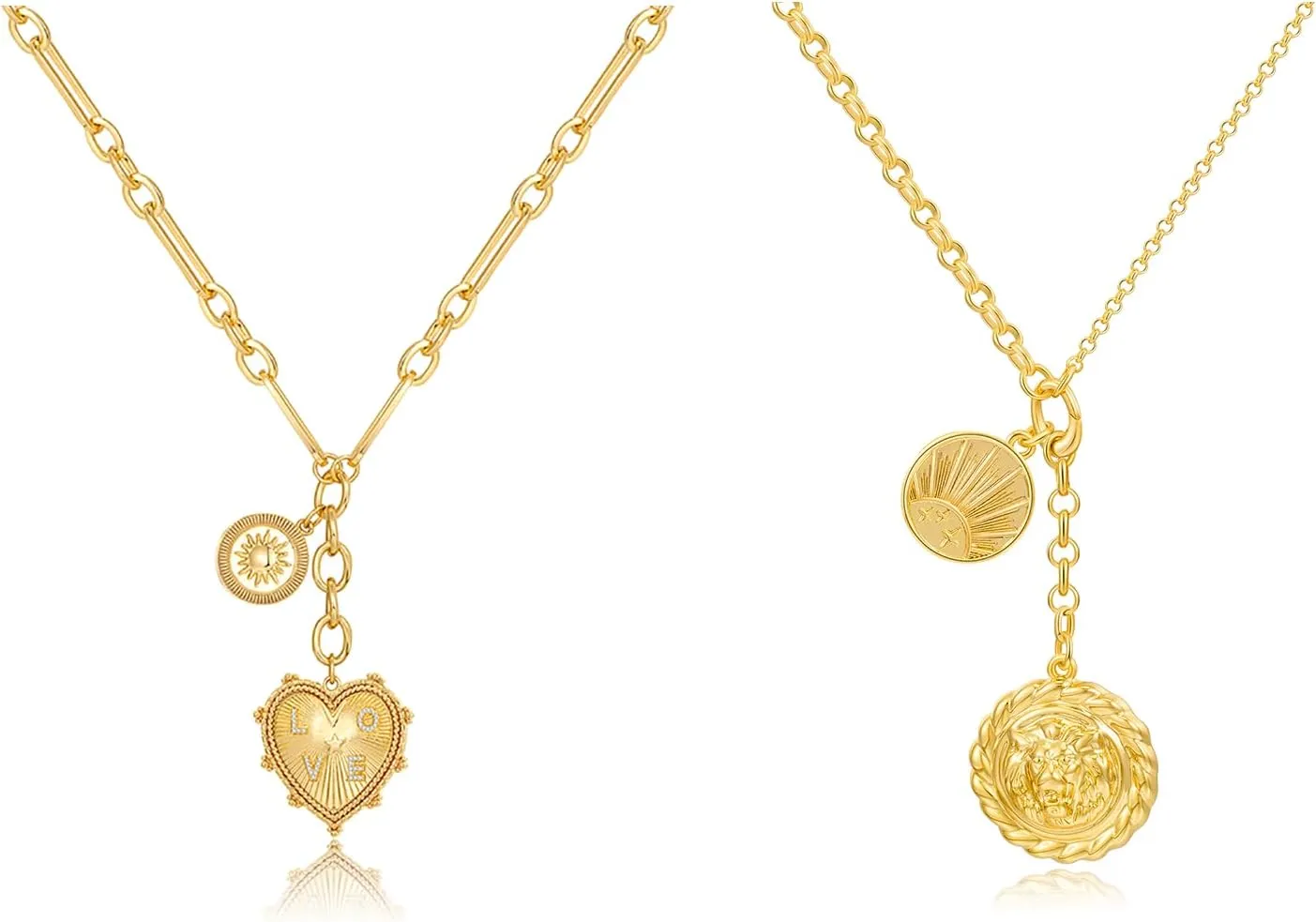 CLASSYZINT Chunky Gold Choker Necklaces and 18K Gold Plated Coin Lion Head Pendant Necklace
