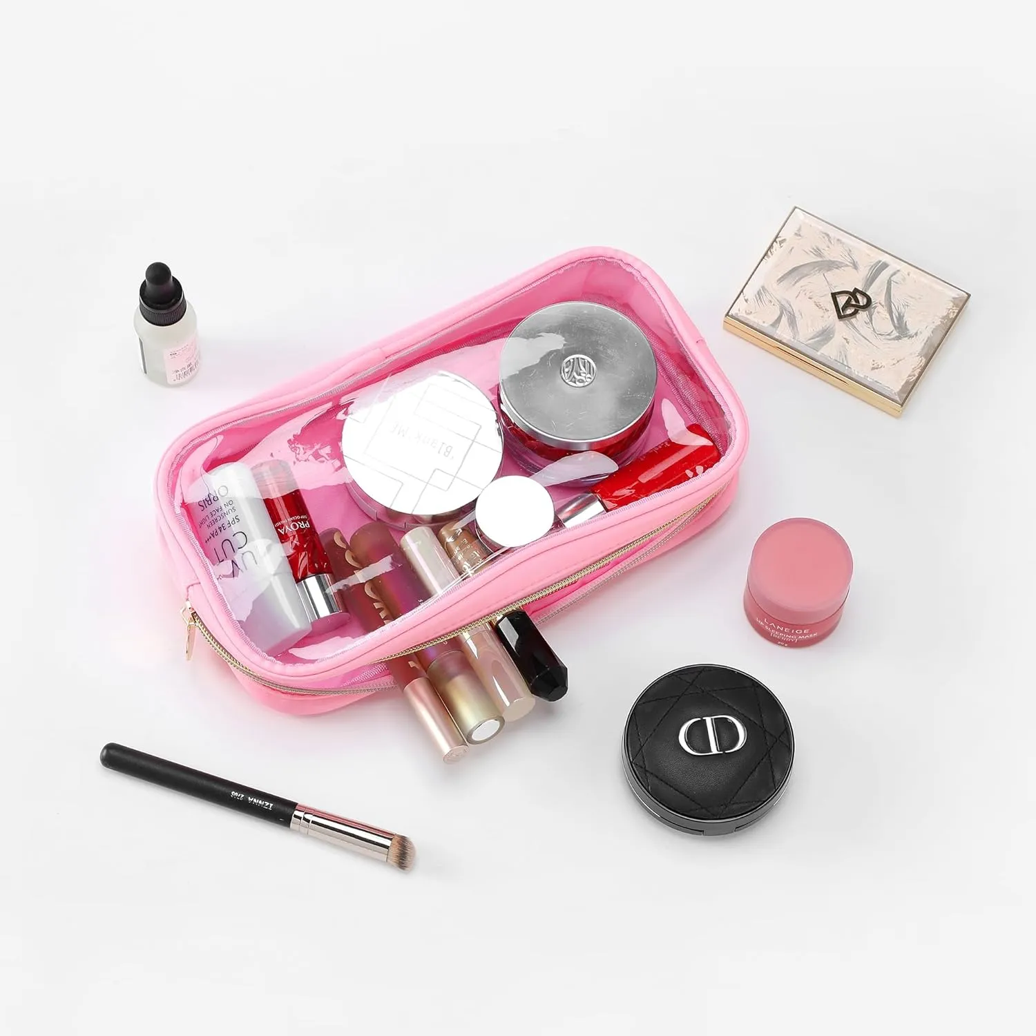 Clear Makeup Bags For Women Small Travel Cosmetic Bag Waterproof Toiletry Storage Bag Pouches For Purse Zipper Girls Preppy Organizer(Pink,Small)