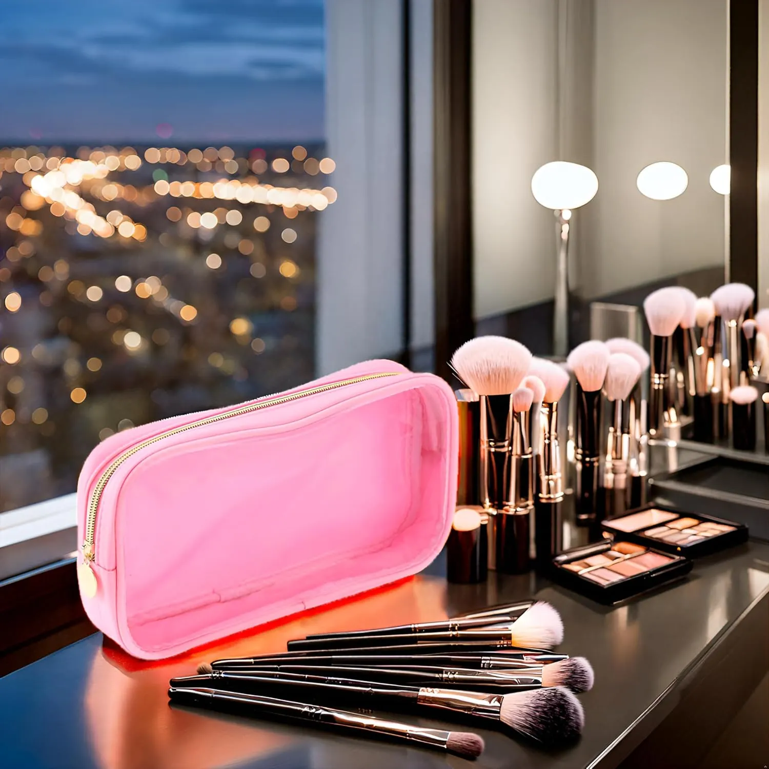 Clear Makeup Bags For Women Small Travel Cosmetic Bag Waterproof Toiletry Storage Bag Pouches For Purse Zipper Girls Preppy Organizer(Pink,Small)