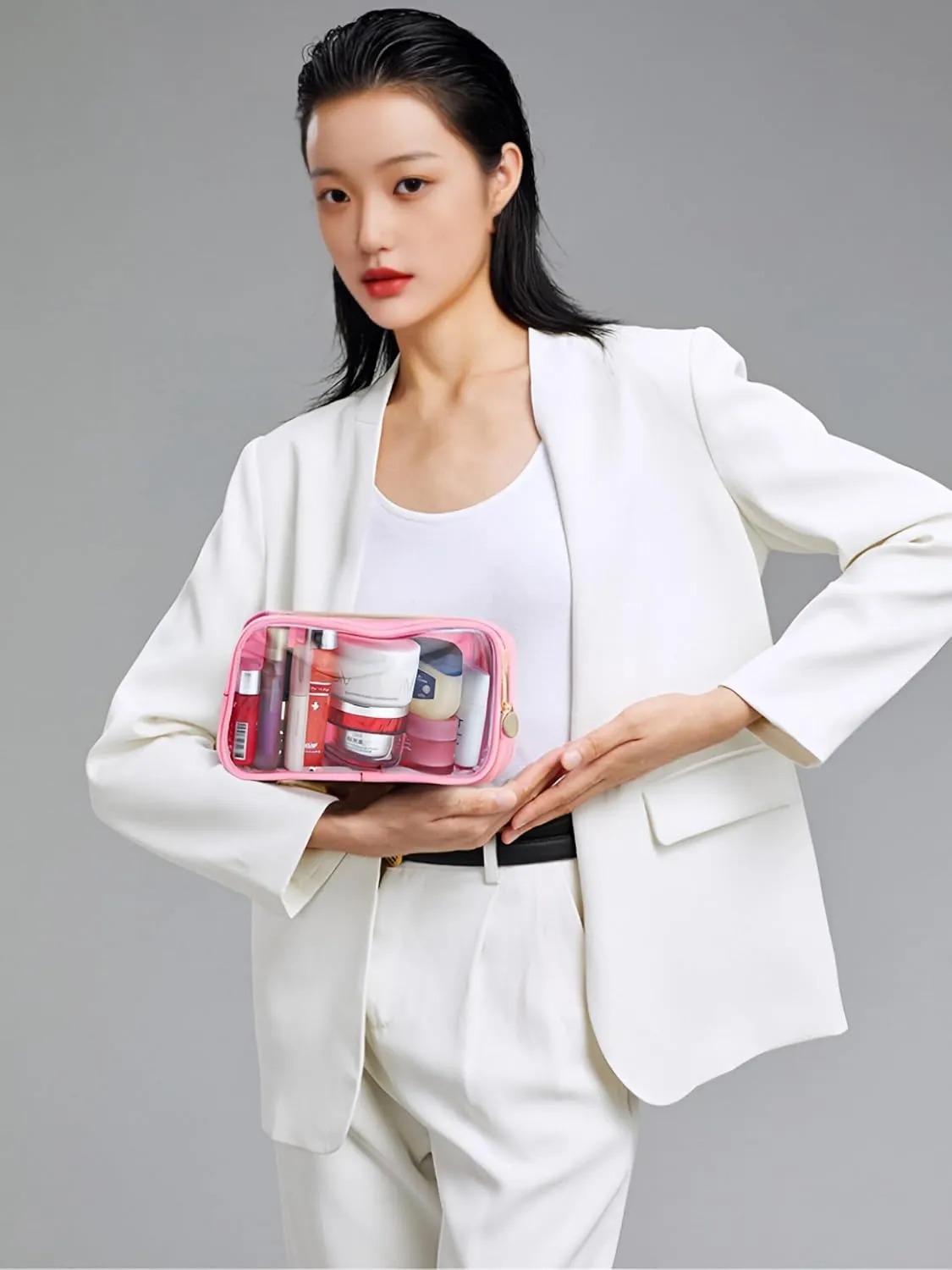 Clear Makeup Bags For Women Small Travel Cosmetic Bag Waterproof Toiletry Storage Bag Pouches For Purse Zipper Girls Preppy Organizer(Pink,Small)