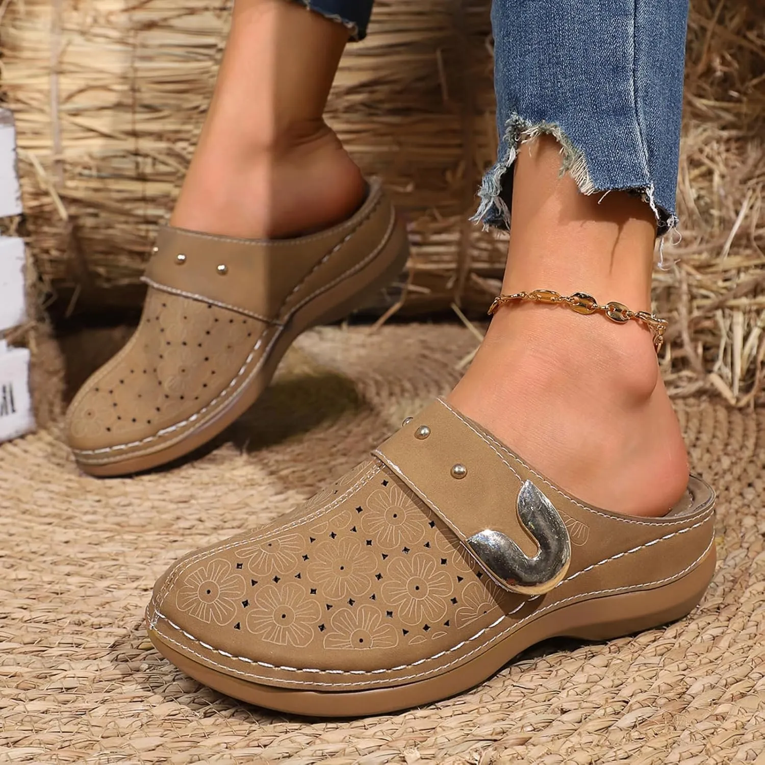 Clogs for Women Mules Shoes: Comfortable Arch Support Closed Toe Sandals Backless Low Wedge Slip on Shoes On Walking Clog Summer Orthopedic Black Slippers Slip-on Mule