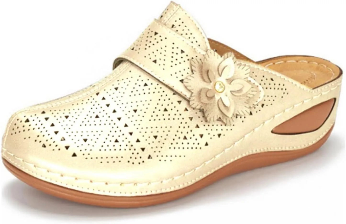 Closed Toe Sandals Women Slip on Walking Shoes Summer Orthopedic Comfortable Mule Slippers Clogs for Mules Carved Floral Design Slip-On Backless Low Wedge Flowers Casual Arch Support Wedges