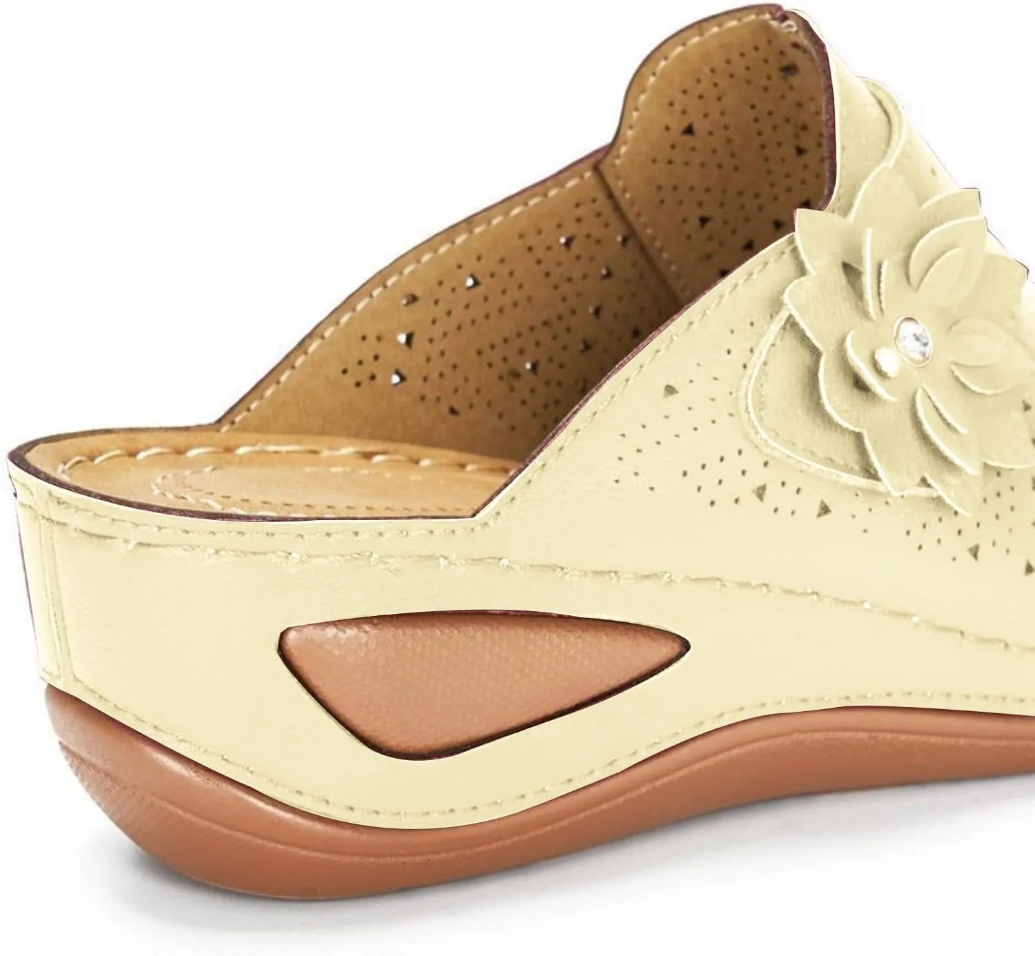 Closed Toe Sandals Women Slip on Walking Shoes Summer Orthopedic Comfortable Mule Slippers Clogs for Mules Carved Floral Design Slip-On Backless Low Wedge Flowers Casual Arch Support Wedges