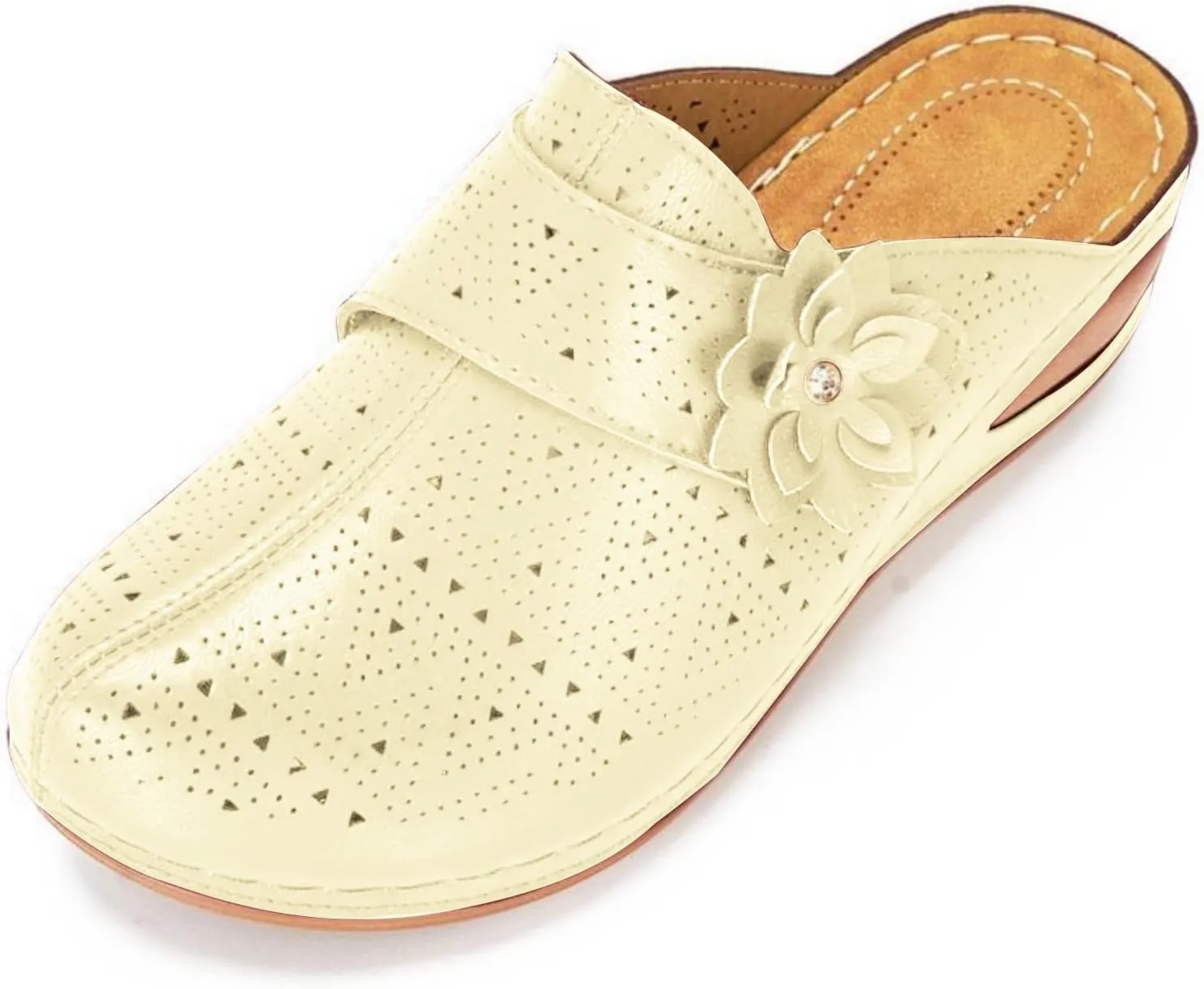 Closed Toe Sandals Women Slip on Walking Shoes Summer Orthopedic Comfortable Mule Slippers Clogs for Mules Carved Floral Design Slip-On Backless Low Wedge Flowers Casual Arch Support Wedges