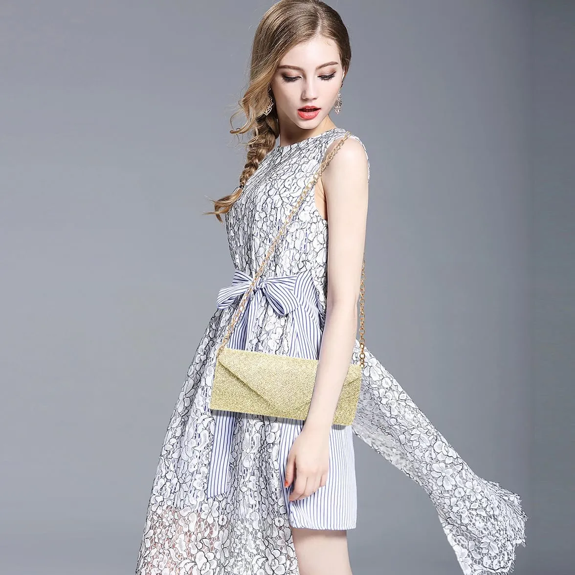 Clutch Purses for Women,Evening Bag Envelope Clutch with Detachable Chain Sparkle Elegance