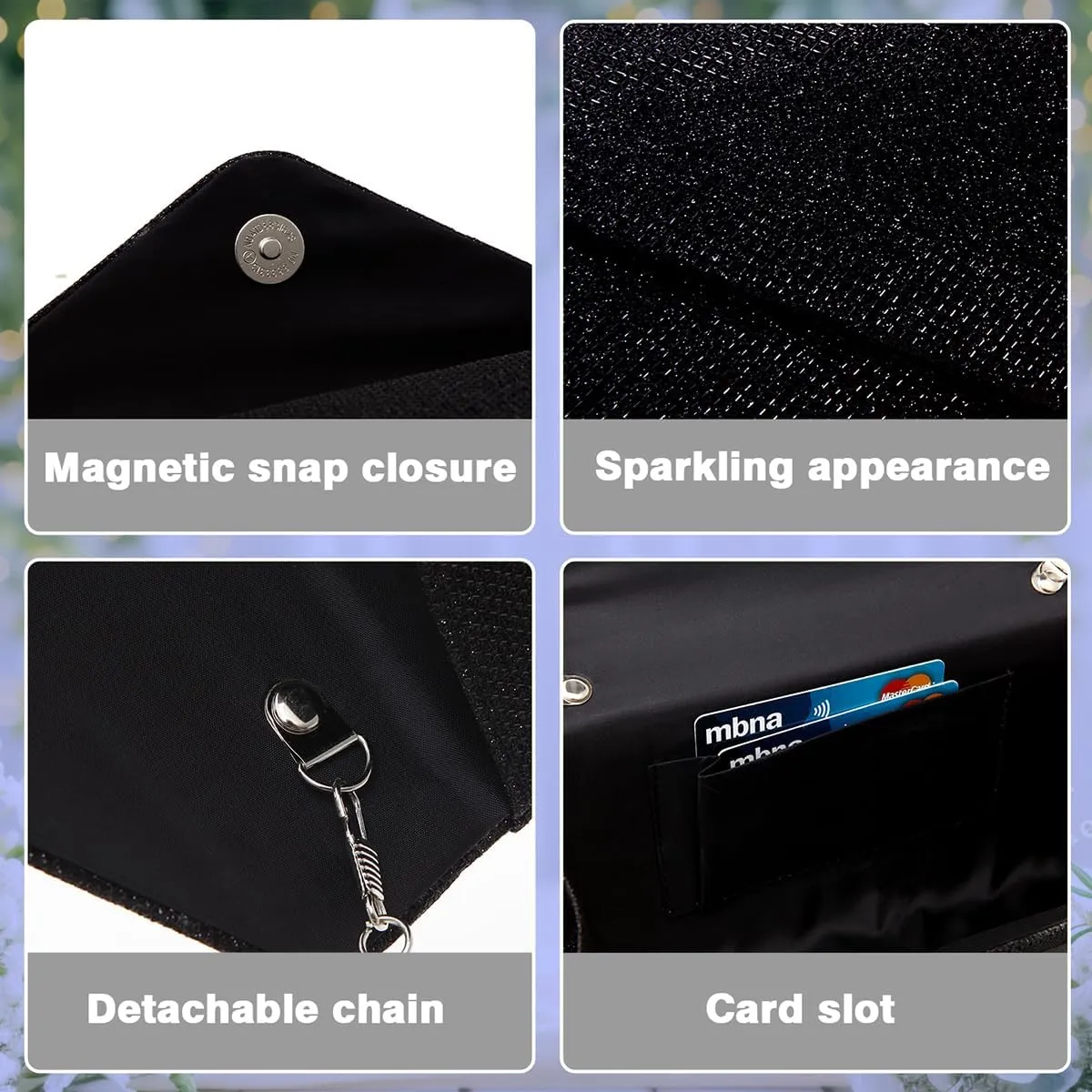 Clutch Purses for Women,Evening Bag Envelope Clutch with Detachable Chain Sparkle Elegance