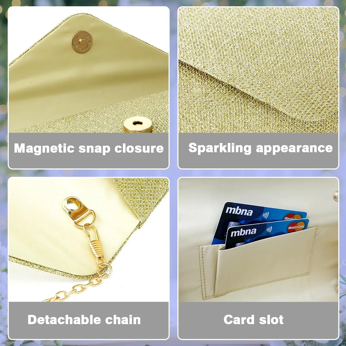 Clutch Purses for Women,Evening Bag Envelope Clutch with Detachable Chain Sparkle Elegance