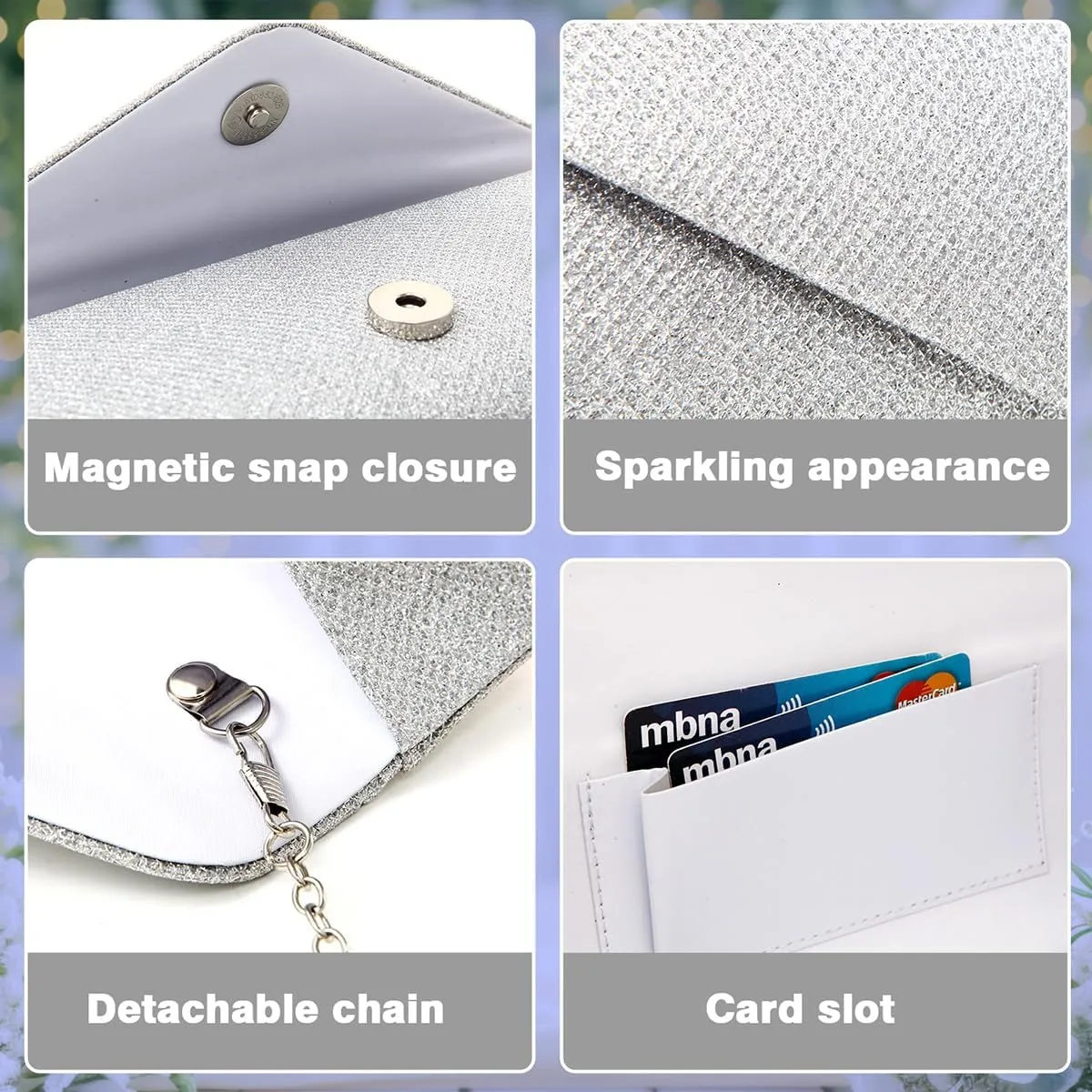 Clutch Purses for Women,Evening Bag Envelope Clutch with Detachable Chain Sparkle Elegance