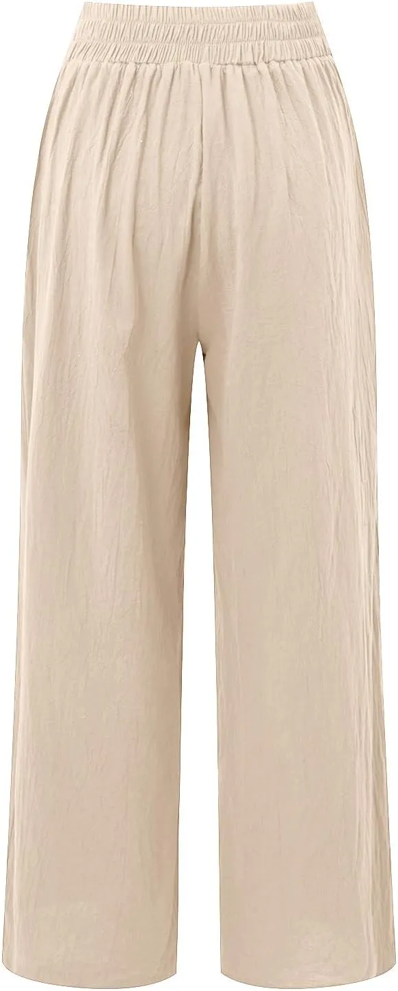 Corduroy Pleated Pants for Women Winter Everyday Hiking Pants with Pockets Elastic Waist High Waisted