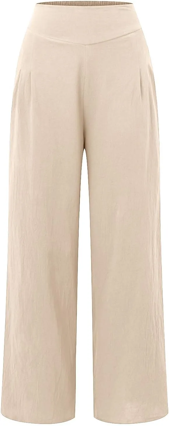 Corduroy Pleated Pants for Women Winter Everyday Hiking Pants with Pockets Elastic Waist High Waisted