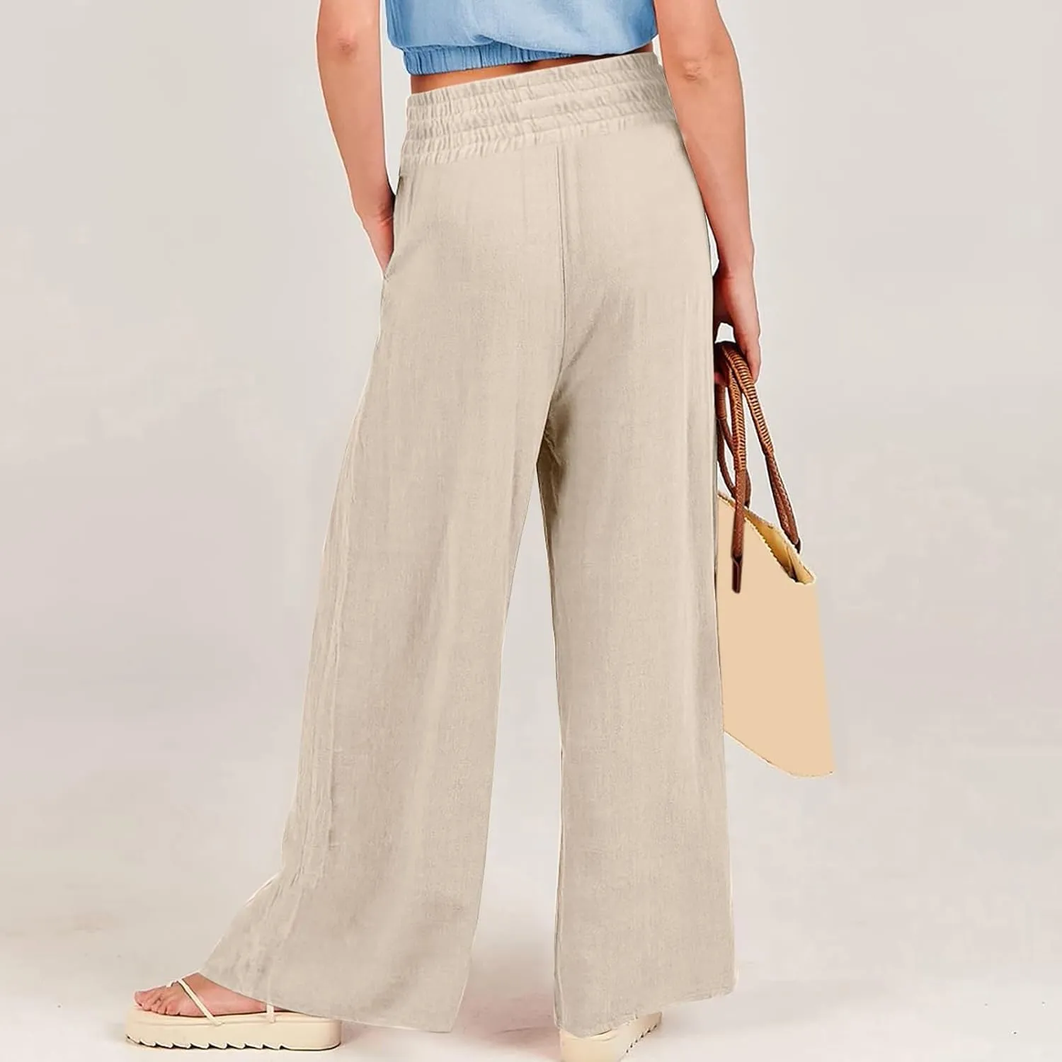 Corduroy Pleated Pants for Women Winter Everyday Hiking Pants with Pockets Elastic Waist High Waisted
