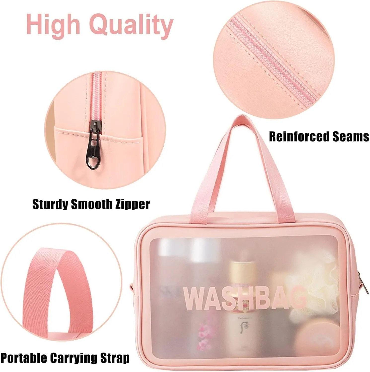 Cosmetic Makeup Organizer Pouch Bag for Women, Wash Bag for Travel, Toilery Organizer Kit, 3 Pcs Wash Bag Set, Pink