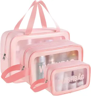 Cosmetic Makeup Organizer Pouch Bag for Women, Wash Bag for Travel, Toilery Organizer Kit, 3 Pcs Wash Bag Set, Pink