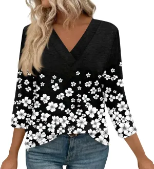 COTECRAM 3/4 Length Sleeve Womens Tops V Neck Dressy Casual Tunic Tops Spring Summer Loose Fit Blouse Shirts 2025